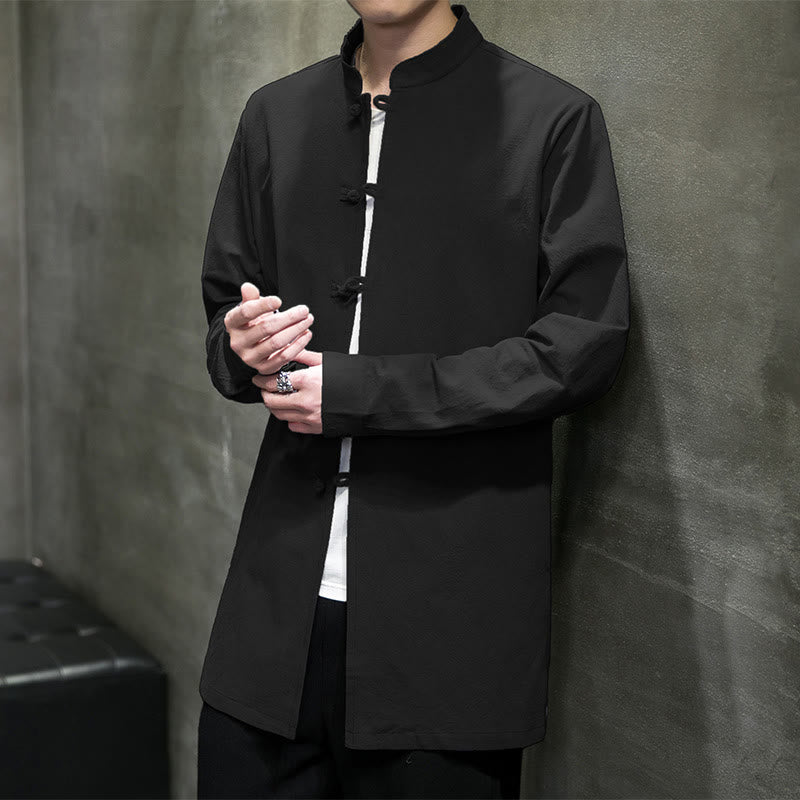 Cotton Frog-Button Stand-Collar Mindful Meditation Jacket