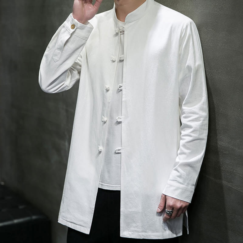 Cotton Frog-Button Stand-Collar Mindful Meditation Jacket