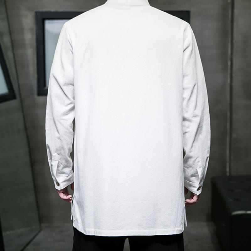 Cotton Frog-Button Stand-Collar Mindful Meditation Jacket