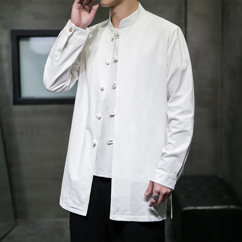 Cotton Frog-Button Stand-Collar Mindful Meditation Jacket