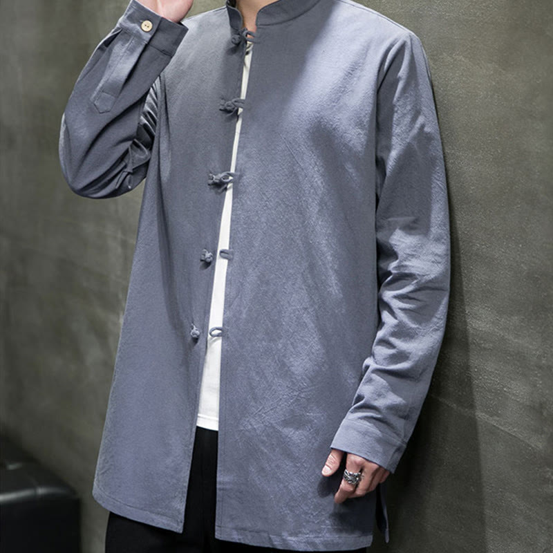 Cotton Frog-Button Stand-Collar Mindful Meditation Jacket