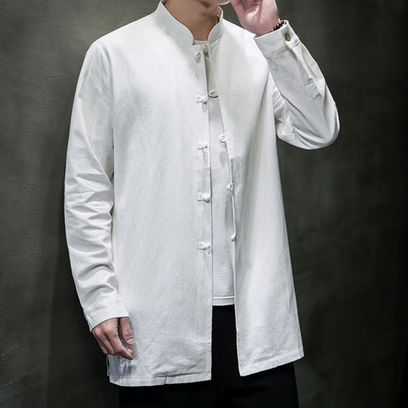 Cotton Frog-Button Stand-Collar Mindful Meditation Jacket
