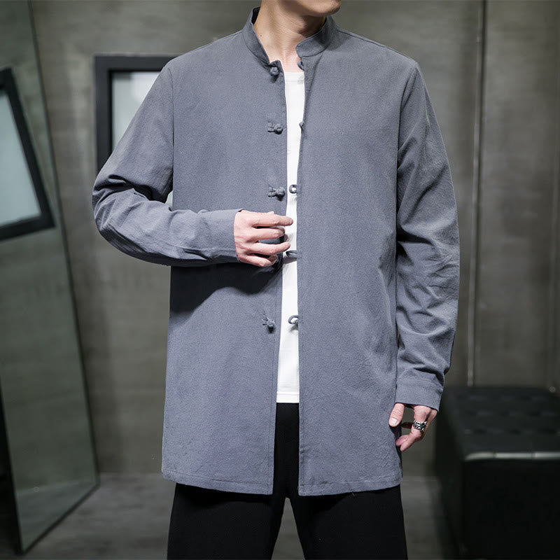 Cotton Frog-Button Stand-Collar Mindful Meditation Jacket