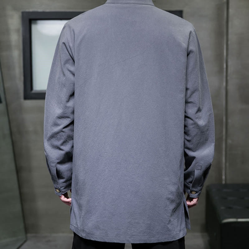 Cotton Frog-Button Stand-Collar Mindful Meditation Jacket