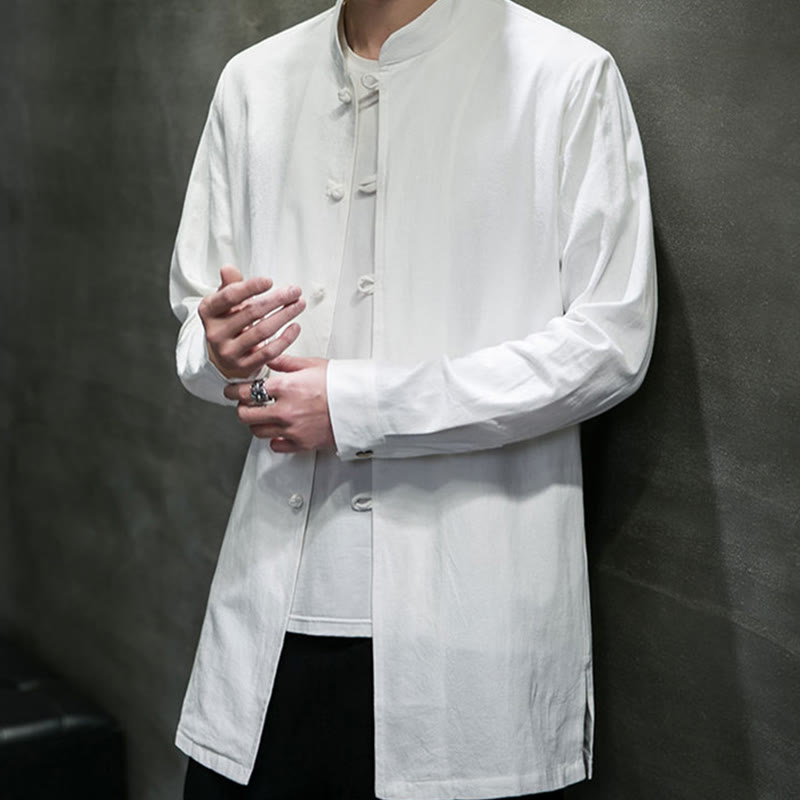 Cotton Frog-Button Stand-Collar Mindful Meditation Jacket
