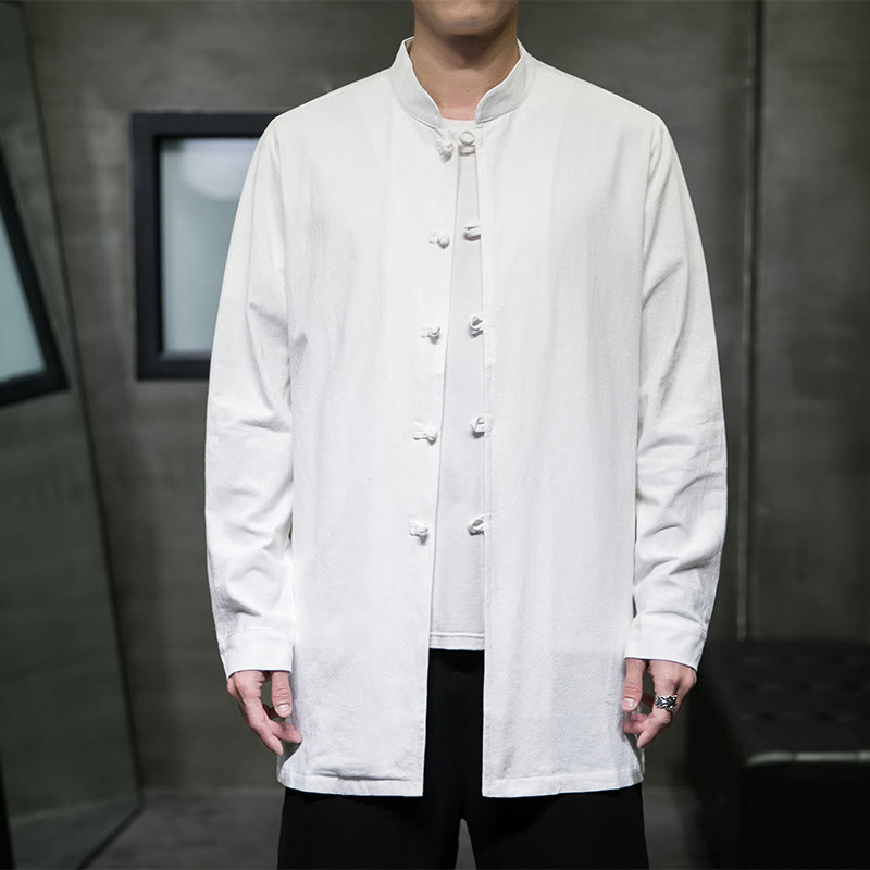 Cotton Frog-Button Stand-Collar Mindful Meditation Jacket