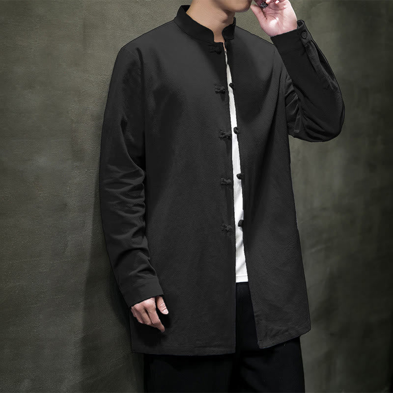 Cotton Frog-Button Stand-Collar Mindful Meditation Jacket