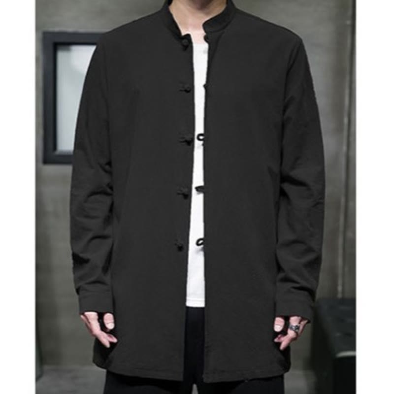 Cotton Frog-Button Stand-Collar Mindful Meditation Jacket