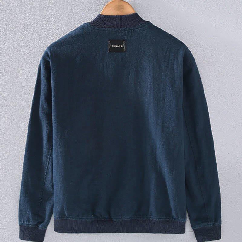 Winter Zipper Design Stand Collar Men's Cotton Linen Long Sleeve Jacket With Pockets