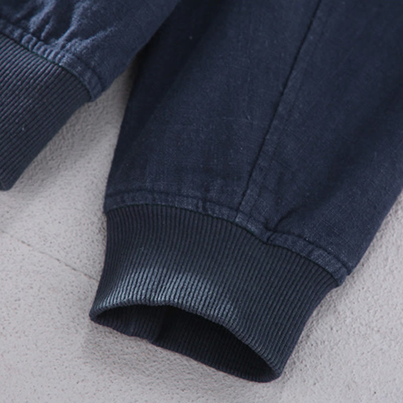 Winter Zipper Design Stand Collar Men's Cotton Linen Long Sleeve Jacket With Pockets