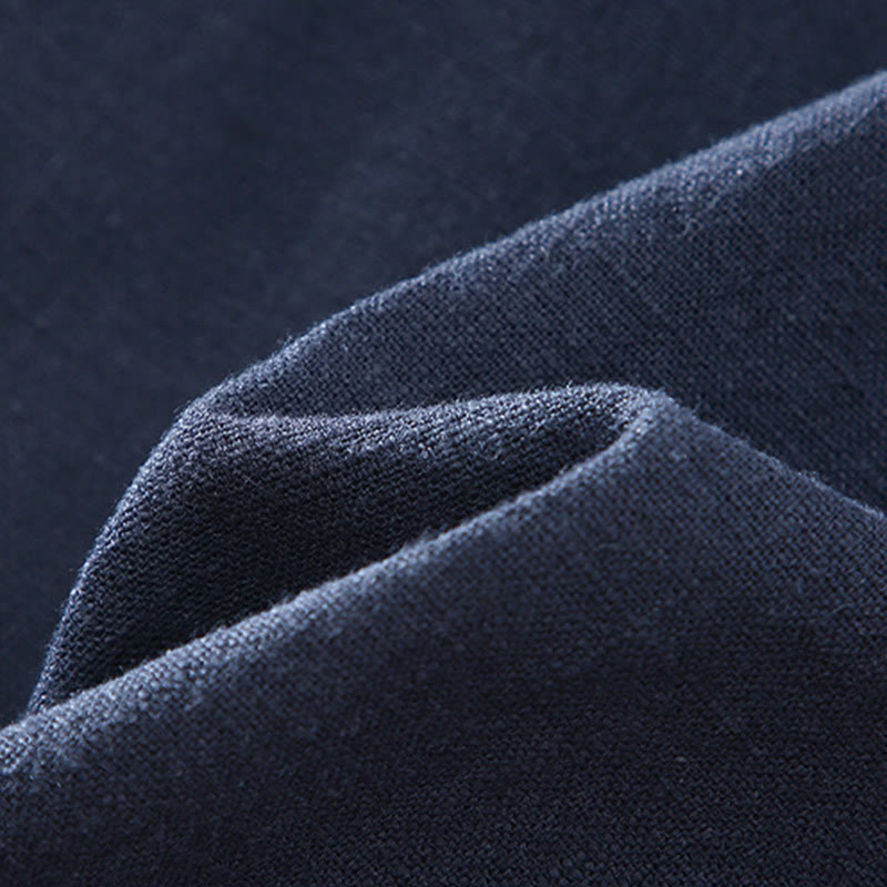 Winter Zipper Design Stand Collar Men's Cotton Linen Long Sleeve Jacket With Pockets