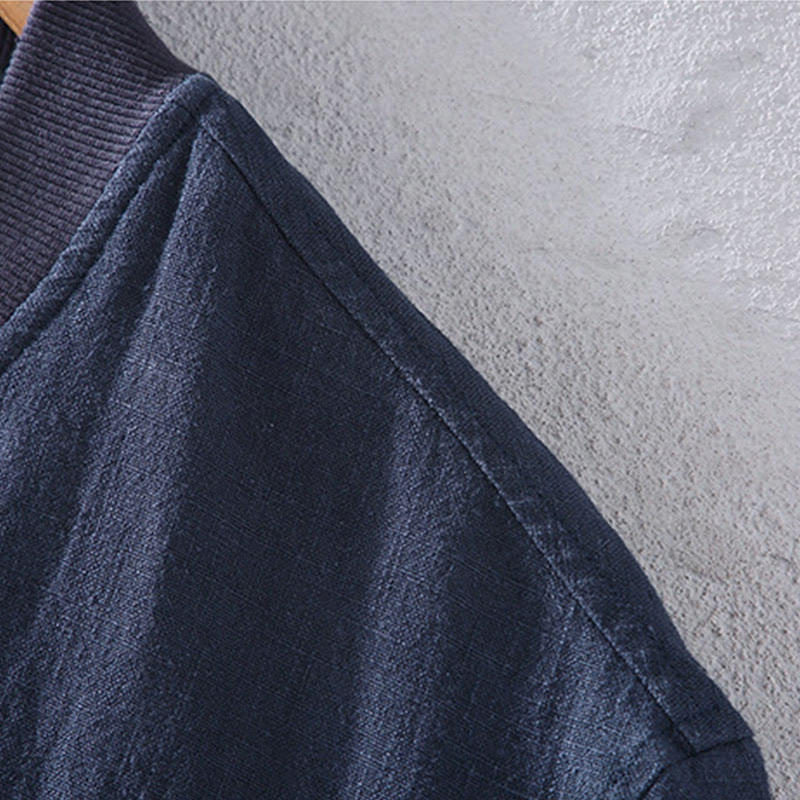 Winter Zipper Design Stand Collar Men's Cotton Linen Long Sleeve Jacket With Pockets