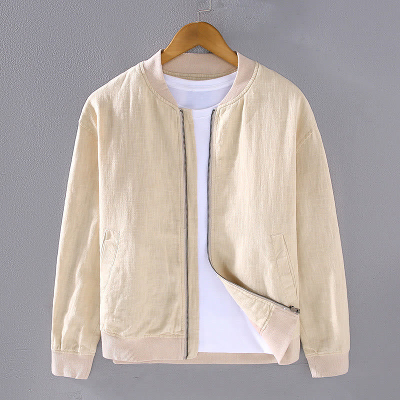 Winter Zipper Design Stand Collar Men's Cotton Linen Long Sleeve Jacket With Pockets