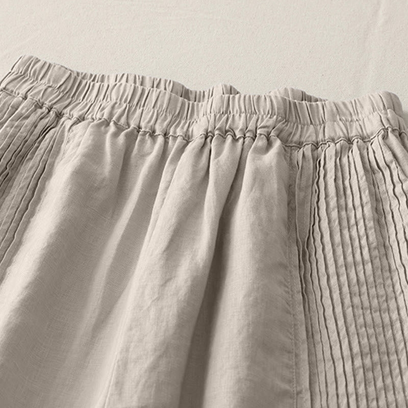 Casual Plain Tucker Pleats Elastic Women's Polyester Wide Leg Pants With Pockets