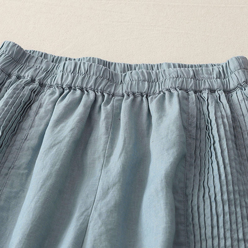 Casual Plain Tucker Pleats Elastic Women's Polyester Wide Leg Pants With Pockets