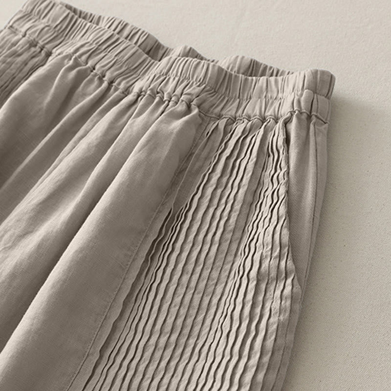 Casual Plain Tucker Pleats Elastic Women's Polyester Wide Leg Pants With Pockets