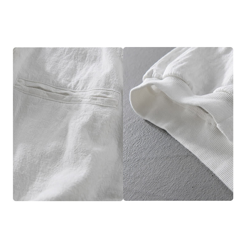 Ribbed Hem Design Hoodie Long Sleeve Men's Cotton Linen Jacket Shirt With Pockets