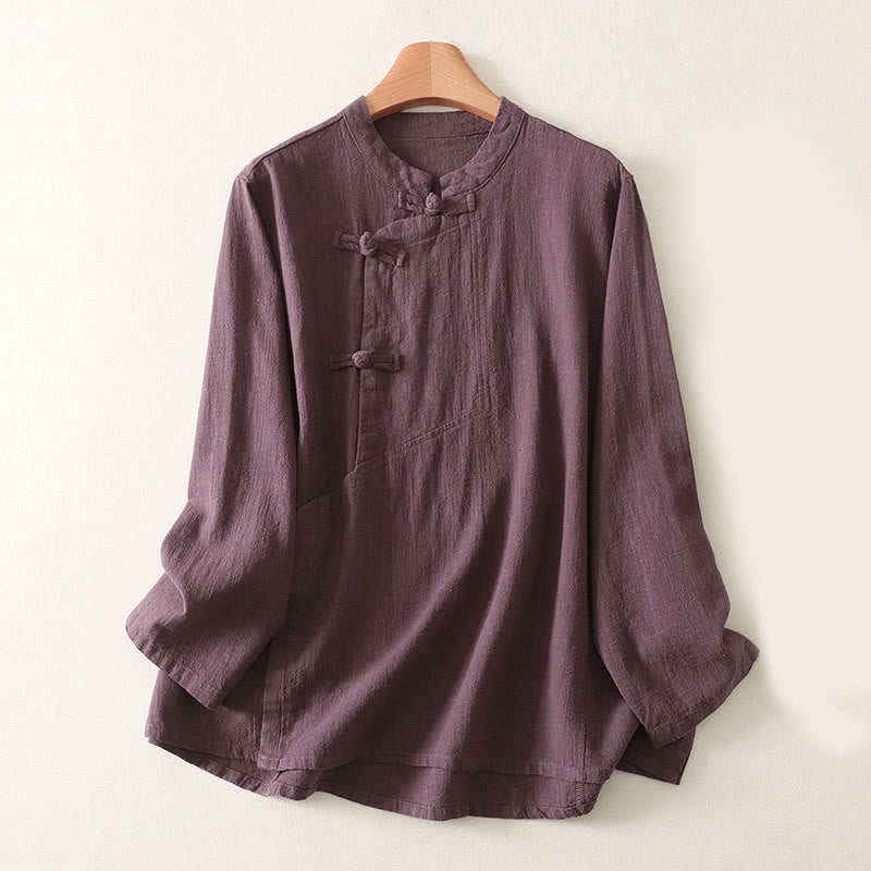 Cotton-Blend Frog-Button Stand-Collar Meditation Shirt