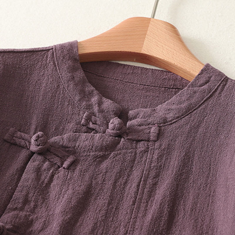 Cotton-Blend Frog-Button Stand-Collar Meditation Shirt