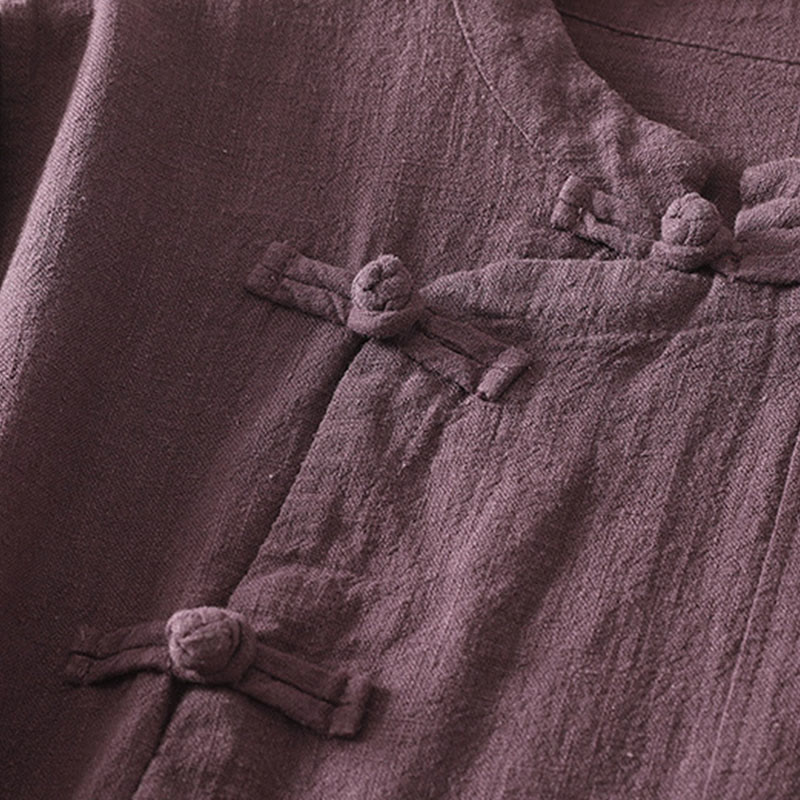 Cotton-Blend Frog-Button Stand-Collar Meditation Shirt