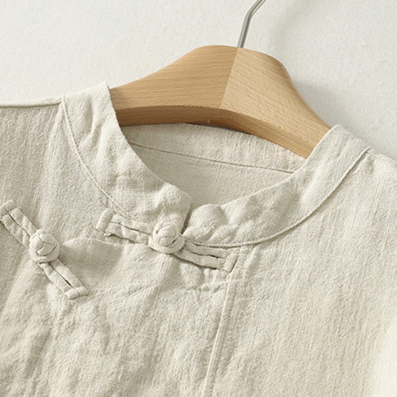 Cotton-Blend Frog-Button Stand-Collar Meditation Shirt