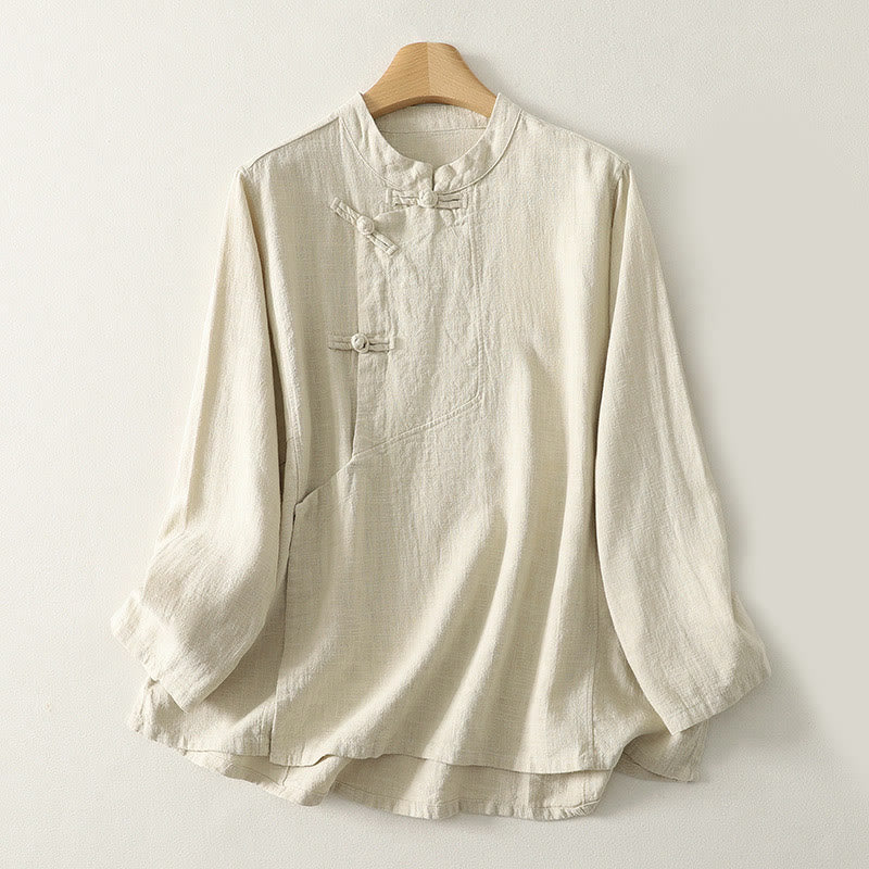 Cotton-Blend Frog-Button Stand-Collar Meditation Shirt