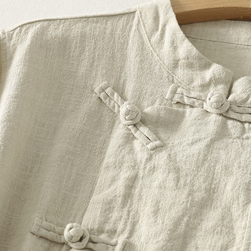 Cotton-Blend Frog-Button Stand-Collar Meditation Shirt