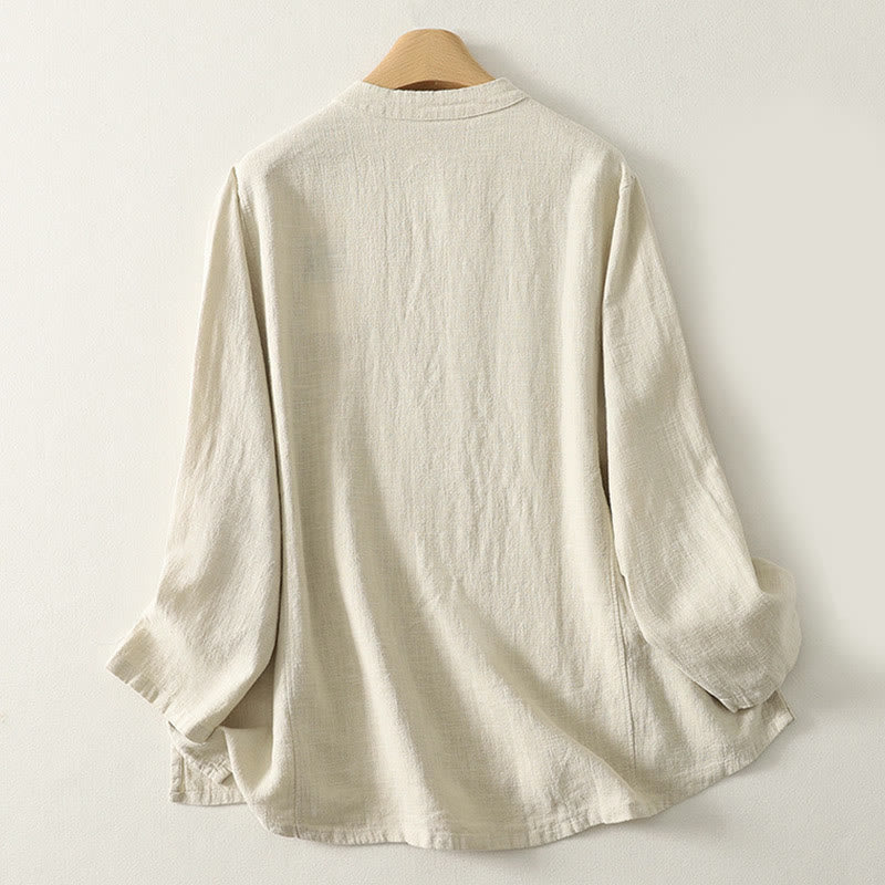 Cotton-Blend Frog-Button Stand-Collar Meditation Shirt