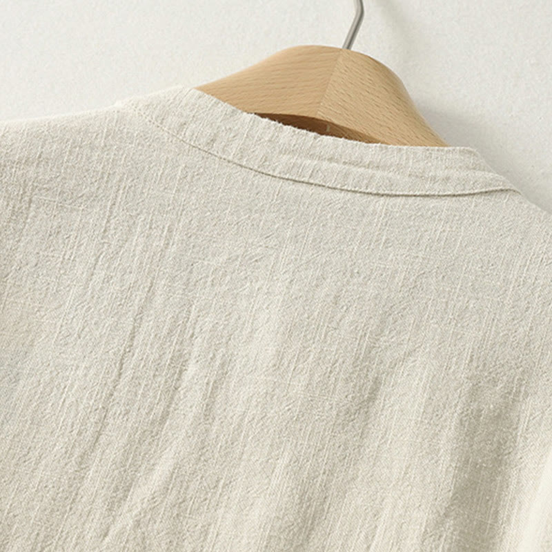 Cotton-Blend Frog-Button Stand-Collar Meditation Shirt