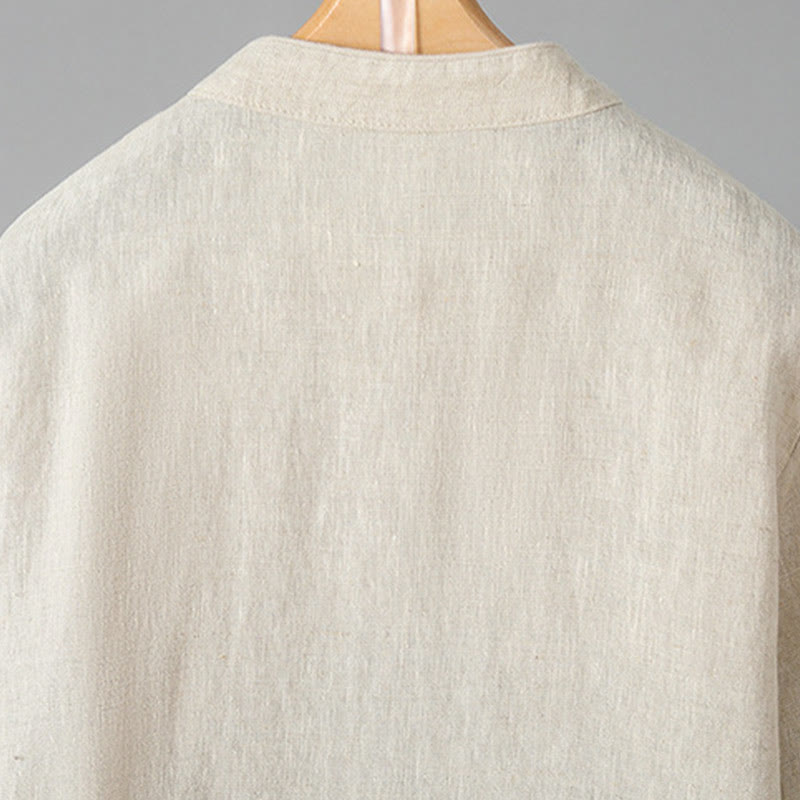 Embroidered Floral Cotton-Blend Long Sleeve Stand-Collar Meditation Shirt