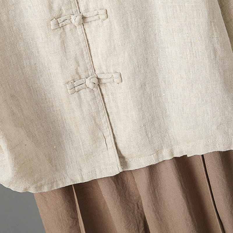 Embroidered Floral Cotton-Blend Long Sleeve Stand-Collar Meditation Shirt