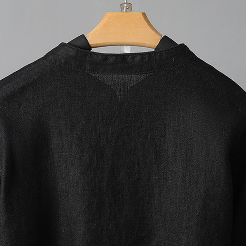 Embroidered Floral Cotton-Blend Long Sleeve Stand-Collar Meditation Shirt