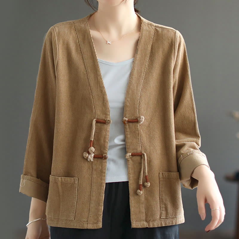 Women's Cotton Long Sleeve Corduroy Jacket With Pockets