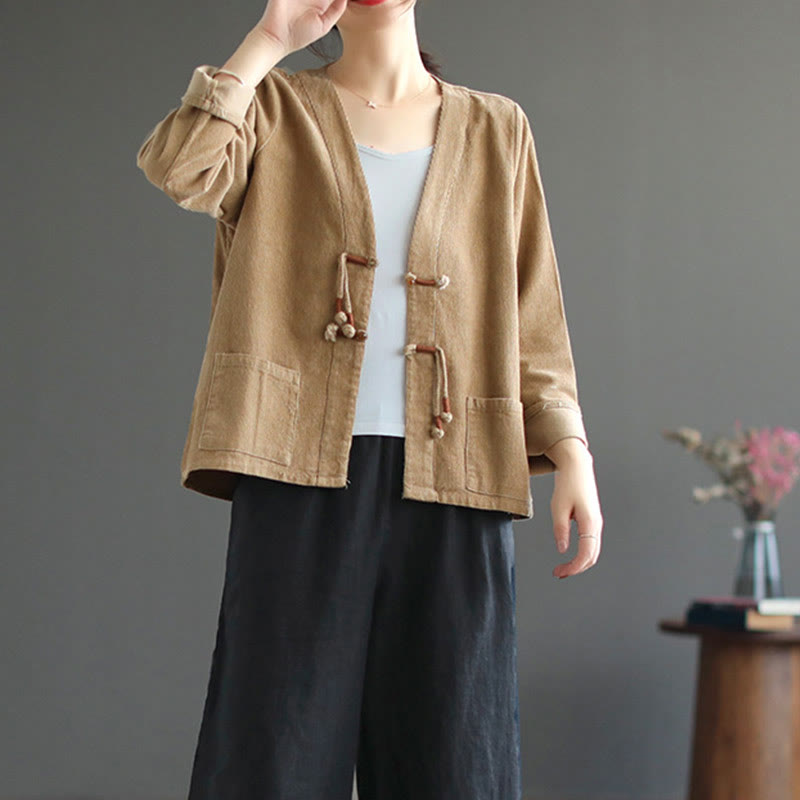 Women's Cotton Long Sleeve Corduroy Jacket With Pockets