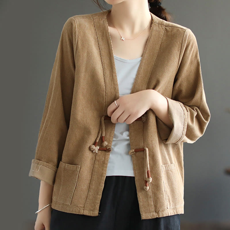 Women's Cotton Long Sleeve Corduroy Jacket With Pockets