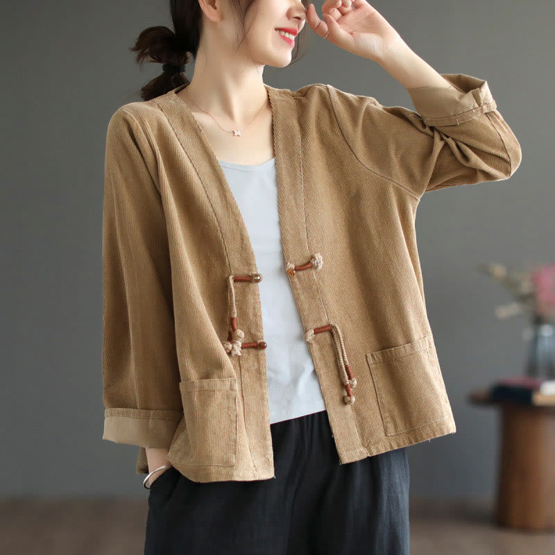 Women's Cotton Long Sleeve Corduroy Jacket With Pockets