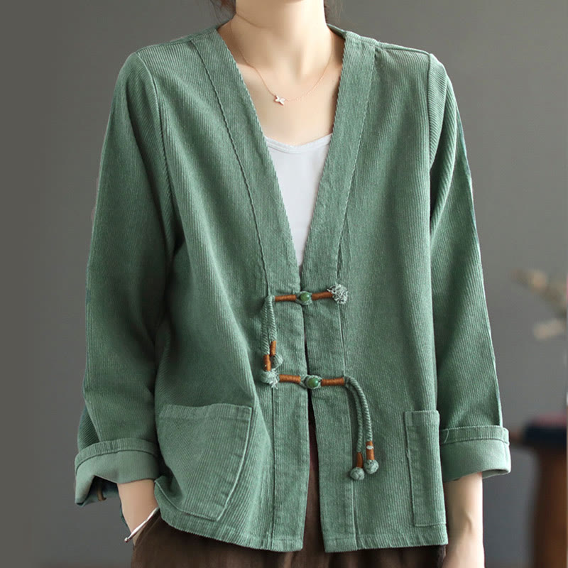 Women's Cotton Long Sleeve Corduroy Jacket With Pockets