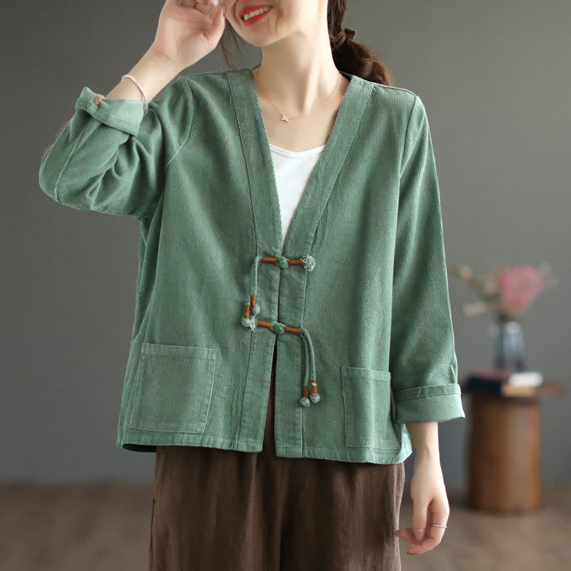 Women's Cotton Long Sleeve Corduroy Jacket With Pockets