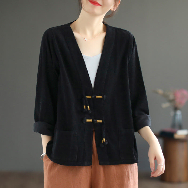 Women's Cotton Long Sleeve Corduroy Jacket With Pockets