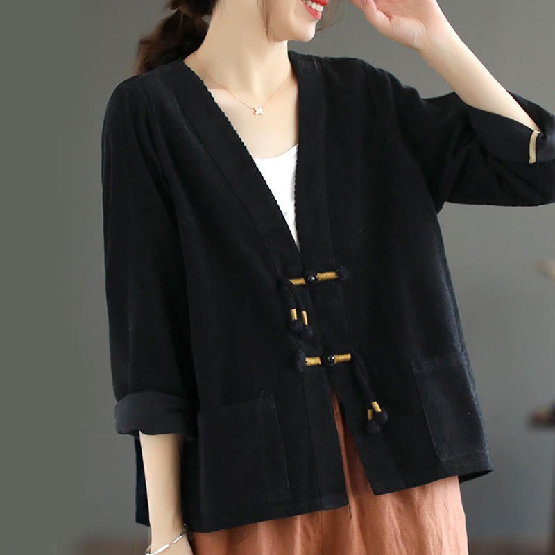 Women's Cotton Long Sleeve Corduroy Jacket With Pockets
