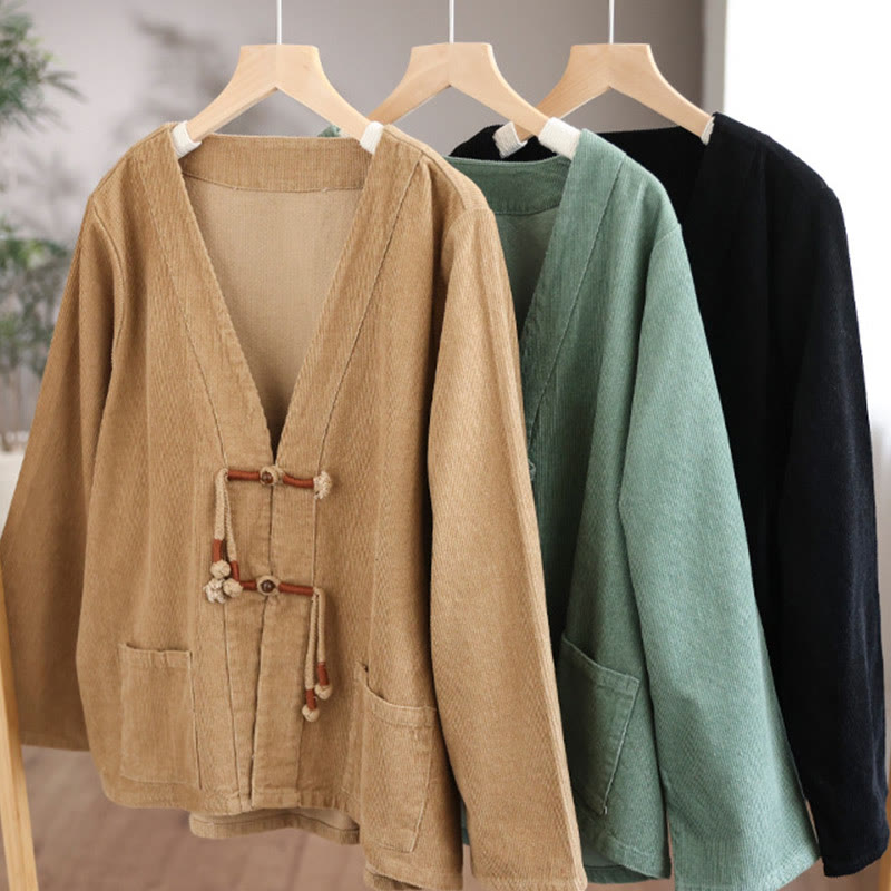 Women's Cotton Long Sleeve Corduroy Jacket With Pockets