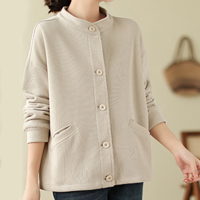 Lightweight Cotton Crewneck Grounding Jacket with Pockets
