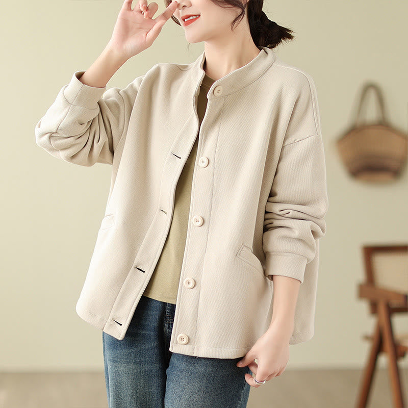 Lightweight Cotton Crewneck Grounding Jacket with Pockets