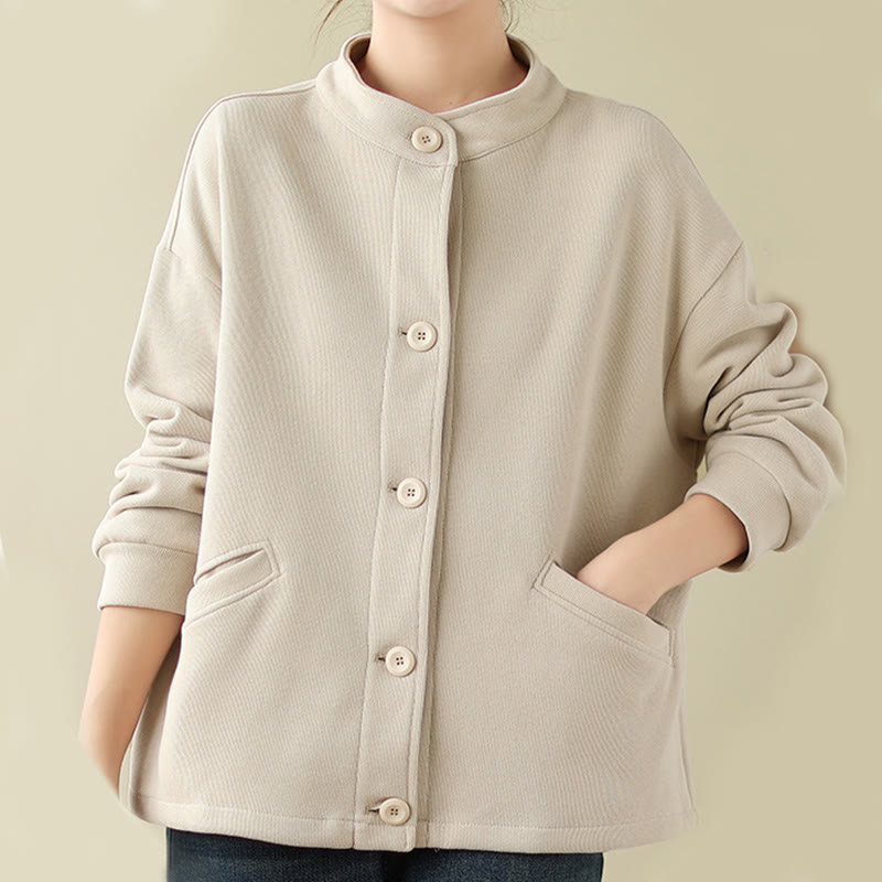 Lightweight Cotton Crewneck Grounding Jacket with Pockets