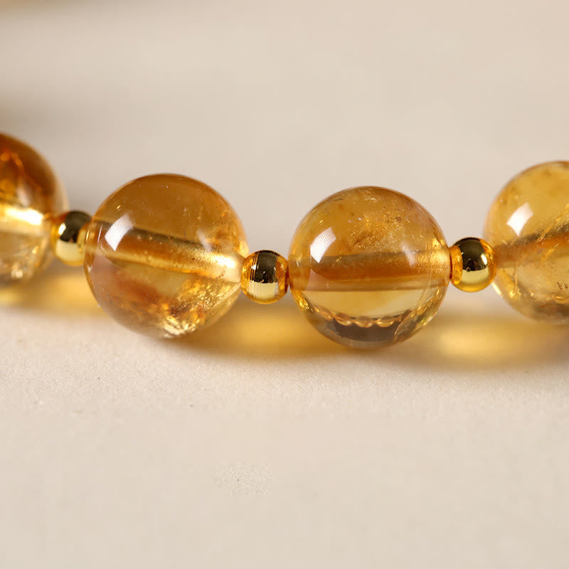 Natural Citrine and Tiger Eye Beaded Bracelet with Sunstone, Copper Pixiu and Fu Symbol