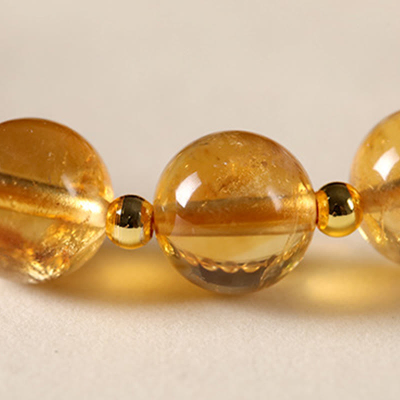 Natural Citrine and Tiger Eye Beaded Bracelet with Sunstone, Copper Pixiu and Fu Symbol