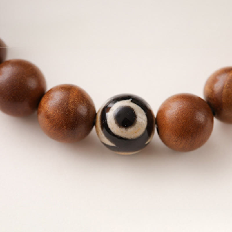 Lightning Struck Jujube Wood & Red Phantom Quartz Bracelet: Yin Yang, Dzi Bead & Bagua with Sterling Silver