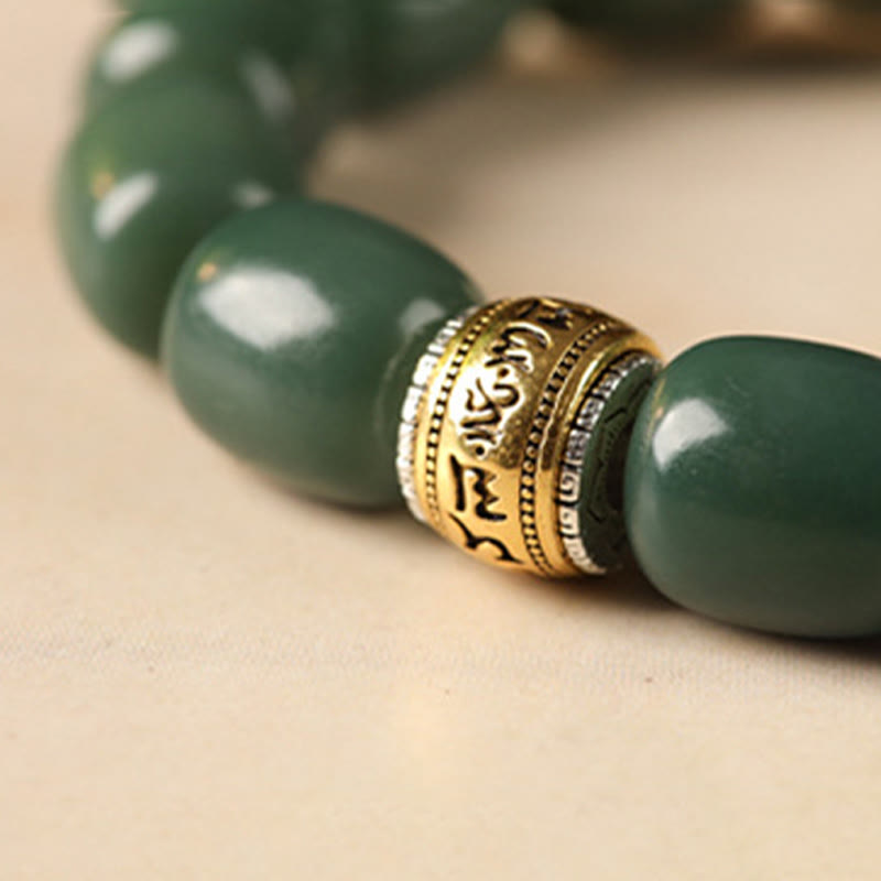 Bodhi Seed Om Mani Padme Hum Bracelet with Amber, Clear Quartz & Copper Lion Head