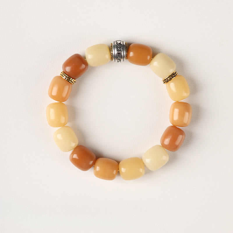 Bodhi Seed Om Mani Padme Hum Bracelet with Amber, Clear Quartz & Copper Lion Head