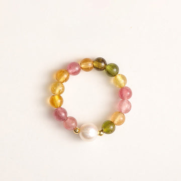 Natural Tourmaline and Pixiu Adjustable Gemstone Ring for Emotional Balance